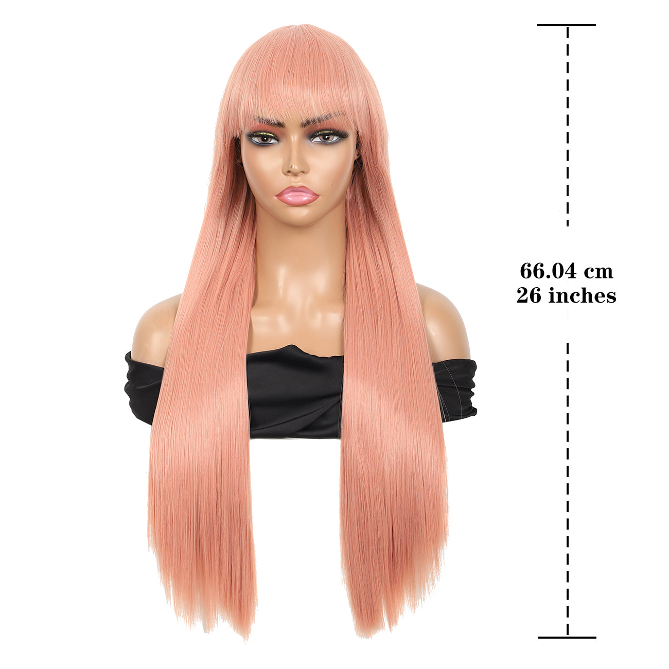 28 inches Pink Wigs Women's Silky Long Straight Wig Heat Resistant Synthetic Wig With Bangs Hair Wig for Women