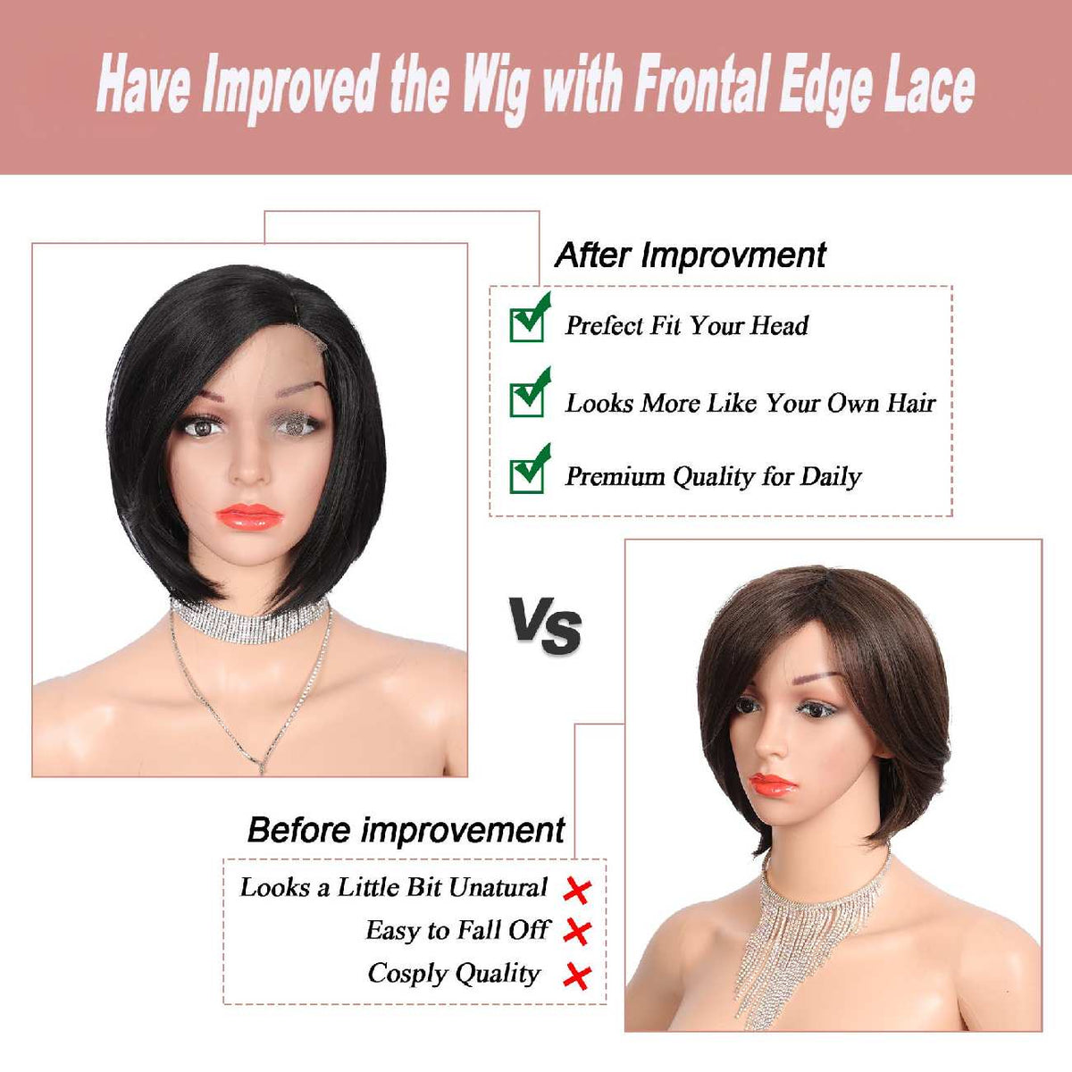 10 Inch Short Bob Wig Synthetic Lace Front Wig for Women Side Part Short Straight Wig with Curtain Bangs Natural Looking Black Bob Wigs