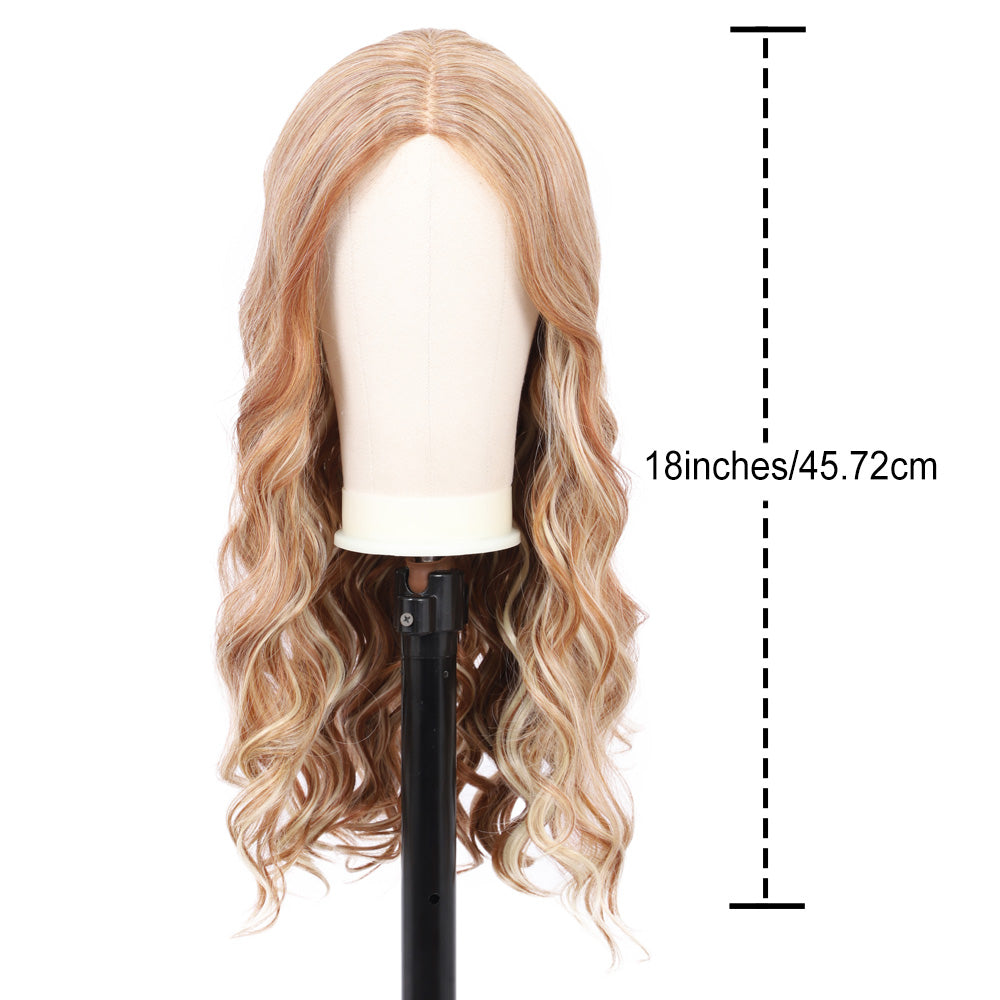18 Inch T‑Part Lace Front Wig Middle Part Long Water Wave Wig Synthetic Wigs Darily Party Dress Women Wigs(Light brown and honey blonde mixed)