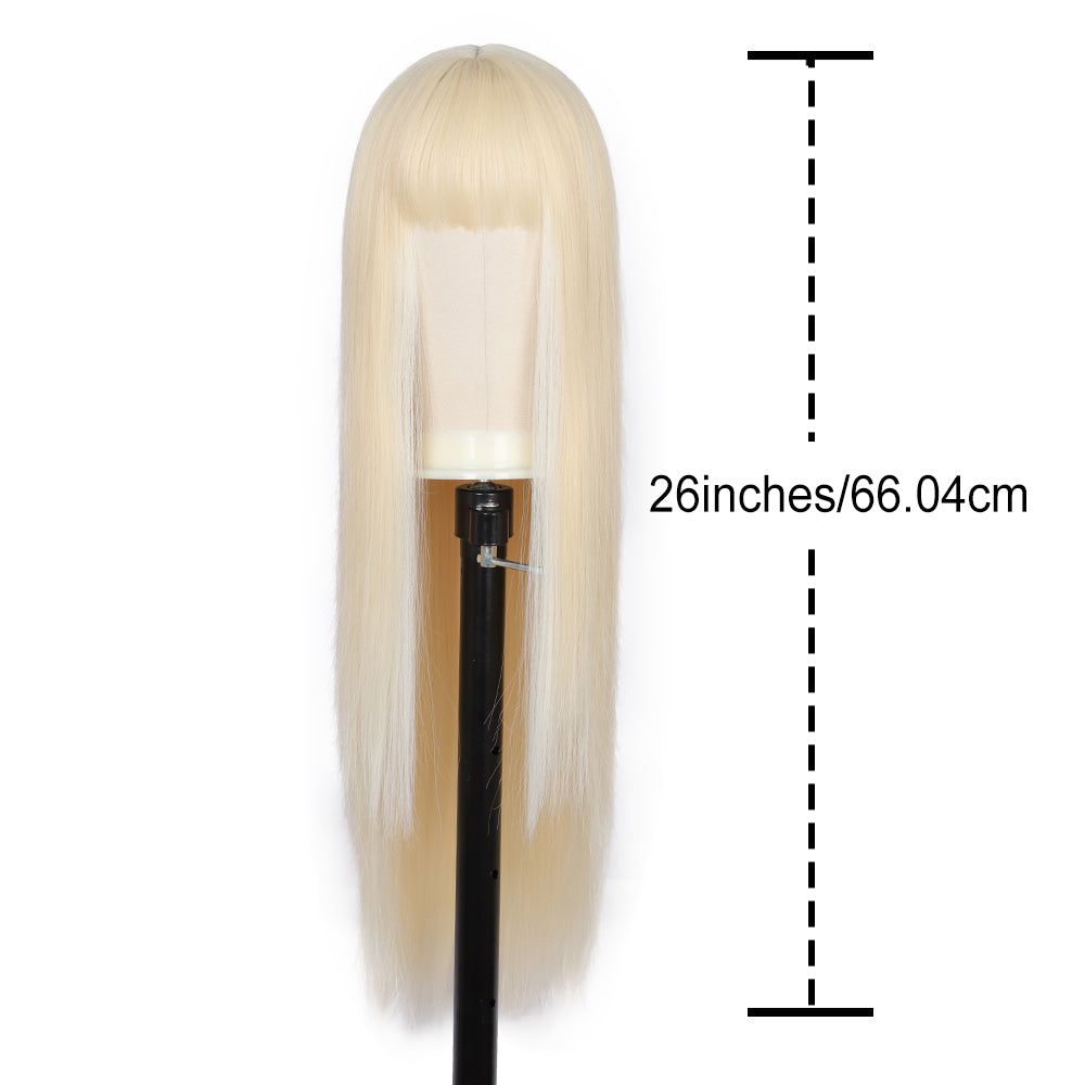 28 inches Platinum Blonde Wigs Women's Silky Long Straight Wig Heat Resistant Synthetic Wig With Bangs Hair Wig for Women