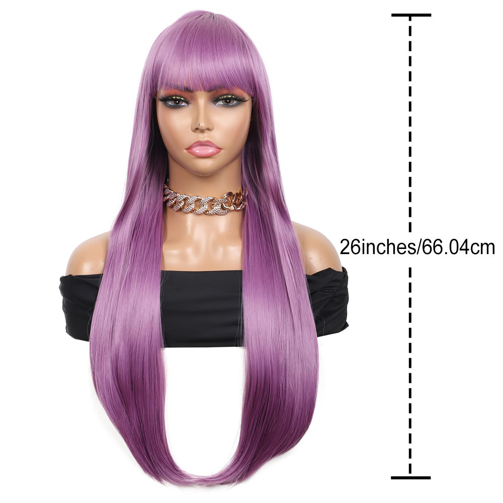 28 inches Platinum Blonde Wigs Women's Silky Long Straight Wig Heat Resistant Synthetic Wig With Bangs Hair Wig for Women