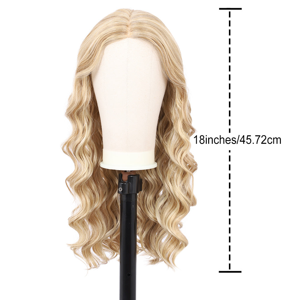 18 Inch T‑Part Lace Front Wig Middle Part Long Water Wave Wig Synthetic Wigs Darily Party Dress Women Wigs(Light blonde)