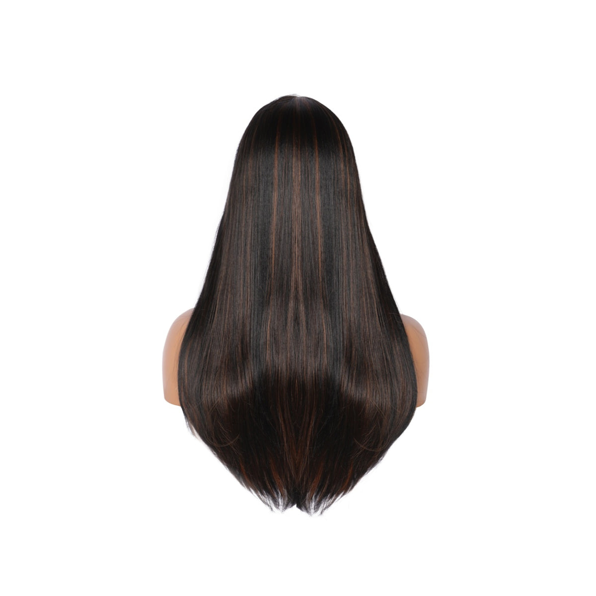 24 Inch Long Straight Synthetic Wig with Bangs Silky Full Hair Wigs for Women,Mix Black Brown
