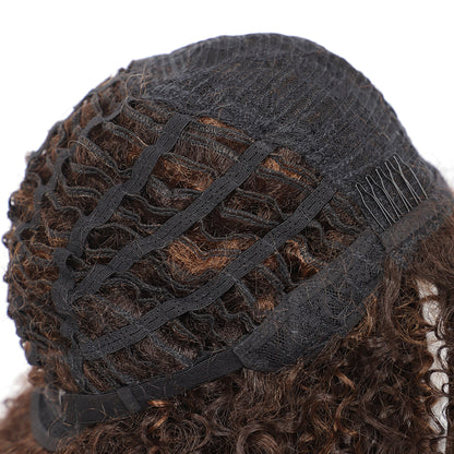 Brown Highlights Short Afro Kinky Curly Wigs for Black Women Premium Synthetic Hair Wigs with Hair Bangs 150% Density Bouncy and Full Natural Looking Hair Wigs