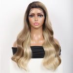 24 Inch Long Curly Wig Side Part  Loose Wave Wig Synthetic Lace Front Wig for Women Ombre Brown Blonde