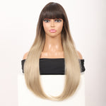 28 inches Ombre Mix blonde Wigs Women's Silky Long Straight Wig Heat Resistant Synthetic Wig With Bangs Hair Wig for Women