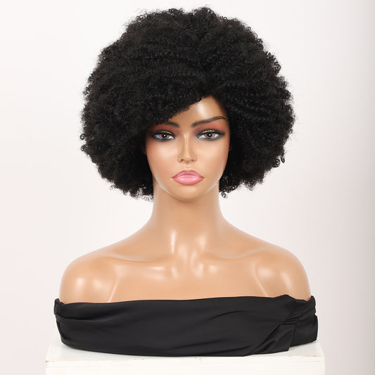Big Bouncy Full Thick Short Afro Kinky Curly Wigs for Black Lightweight Synthetic Hair Wigs 150% Density Natural Looking Fluffy Hair Replacement Wig