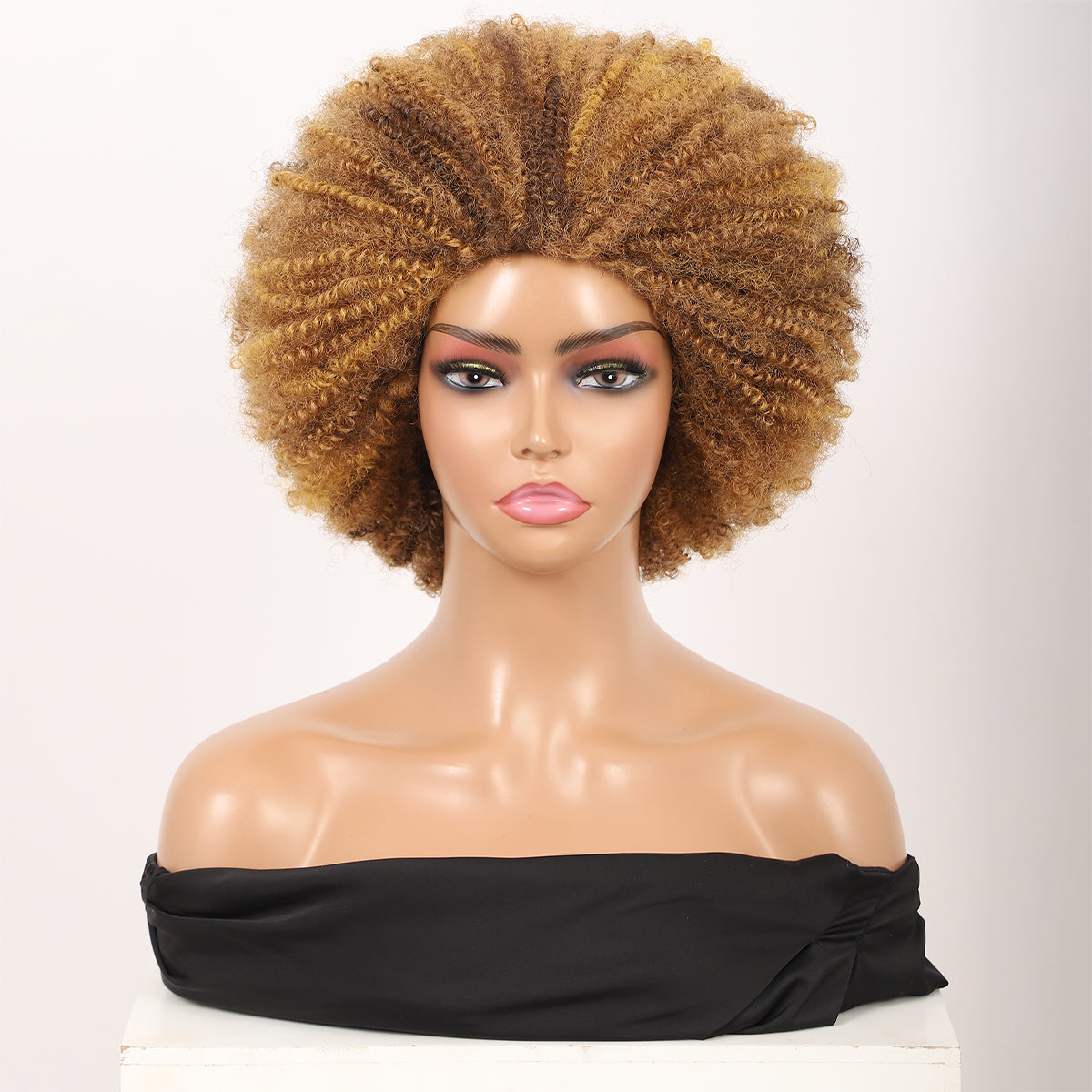 Big Bouncy Full Thick Short Afro Kinky Curly Wigs for Blonde Lightweight Synthetic Hair Wigs 150% Density Natural Looking Fluffy Hair Replacement Wig