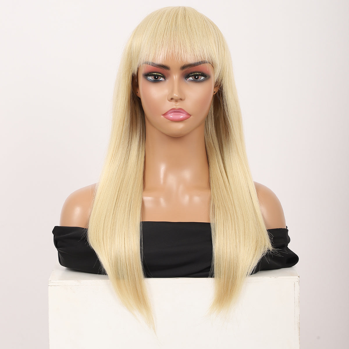 22" Long Straight Silky Smooth Synthetic Hair Wigs with Bangs for Women High Temperature Yaki Texture Full Hair Wigs for Women (Blonde)