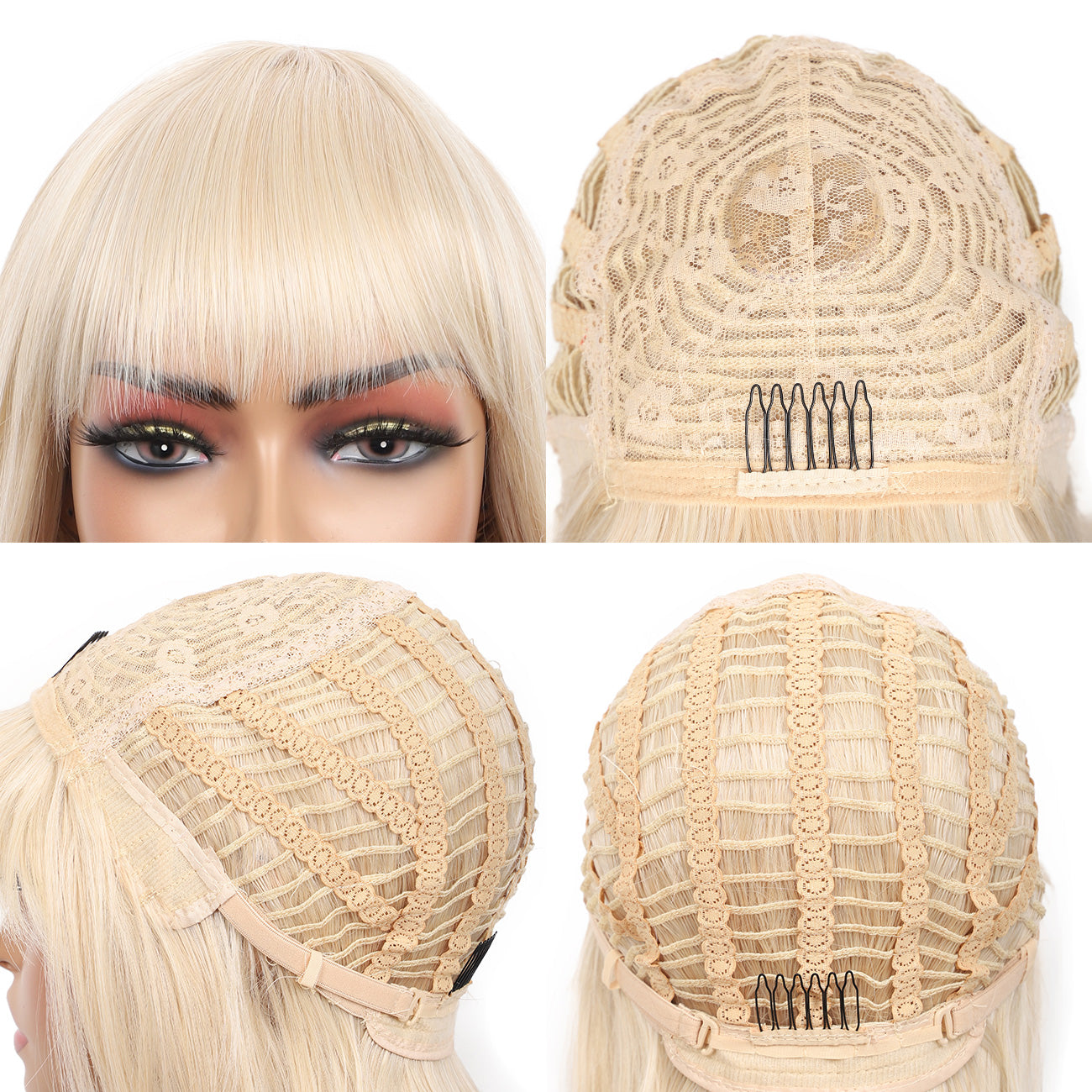 Bob Wigs for Women Short Straight Bob Wig with Hair Bangs Natural Looking Heat Resistant Synthetic Hair Wigs for Women 13 Inches (Light Blonde)