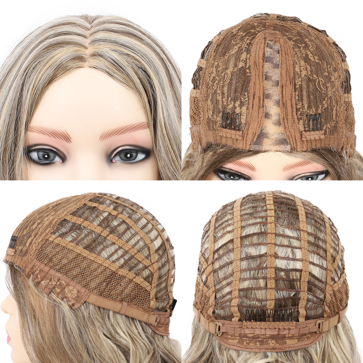 18 Inch T‑Part Lace Front Wig Middle Part Long Water Wave Wig Synthetic Wigs Darily Party Dress Women Wigs（Ash brown and silver blonde mixed）