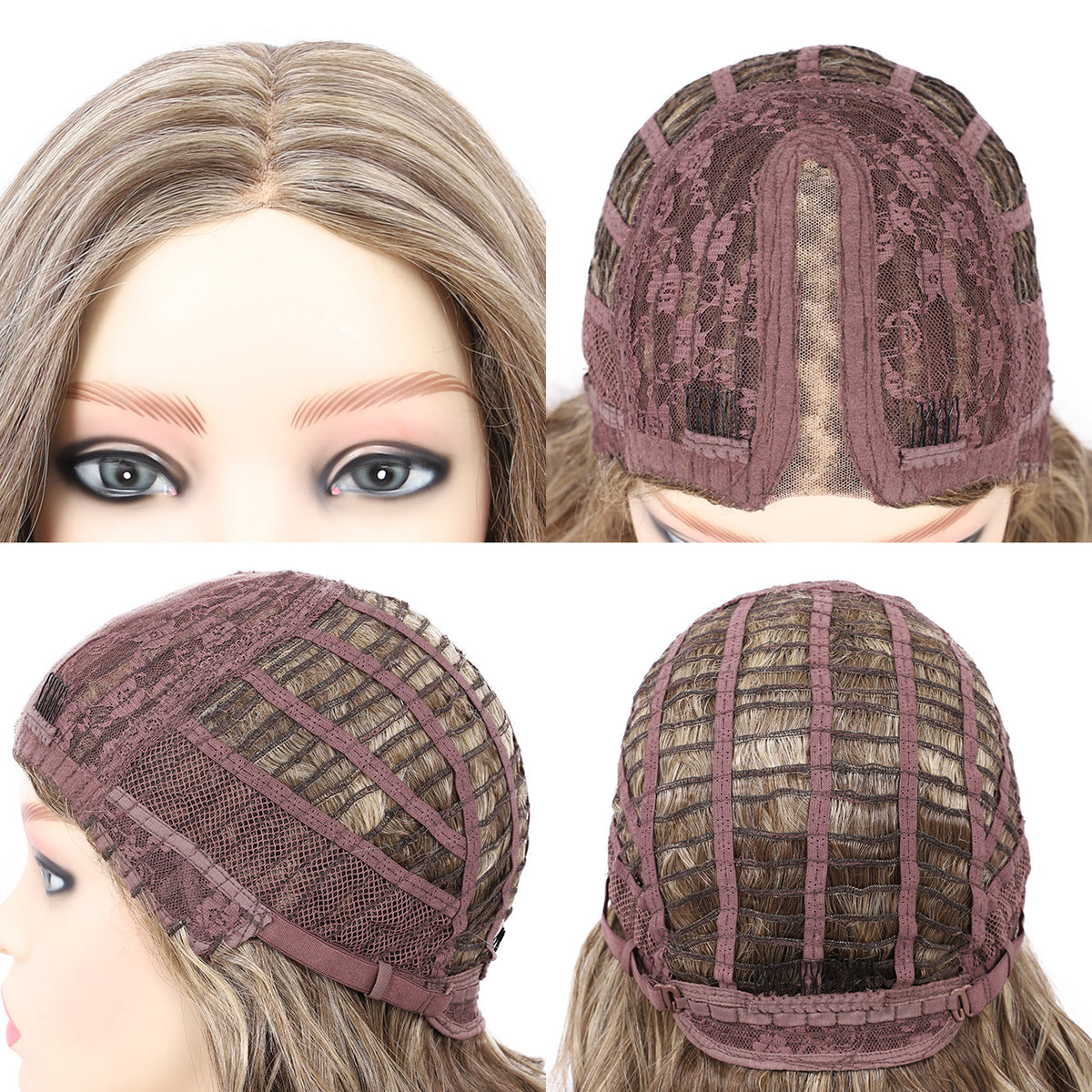18 Inch T‑Part Lace Front Wig Middle Part Long Water Wave Wig Synthetic Wigs Darily Party Dress Women Wigs（Ash brown mixed blonde）