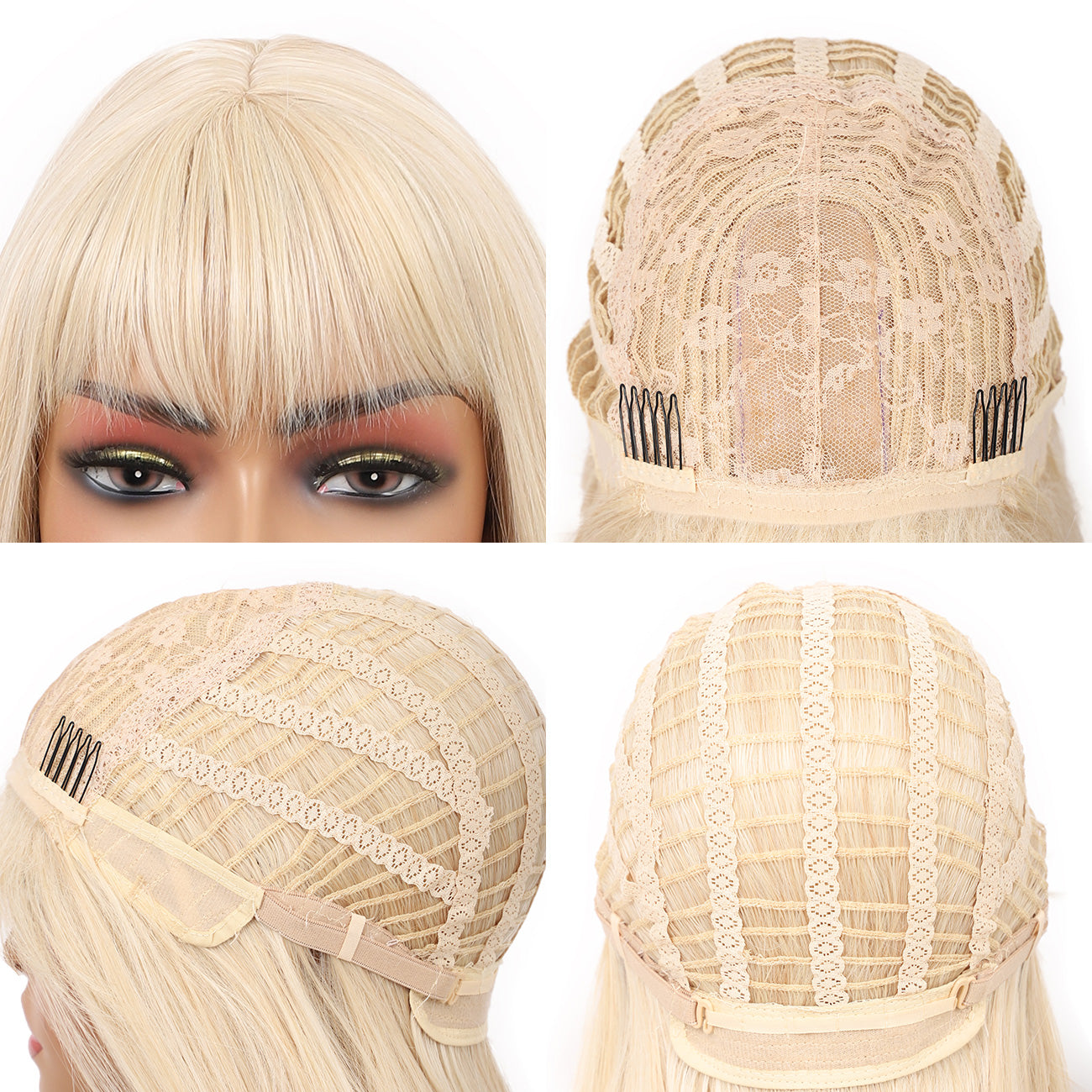 28 inches Light Blonde Wigs Women's Silky Long Straight Wig Heat Resistant Synthetic Wig With Bangs Hair Wig for Women