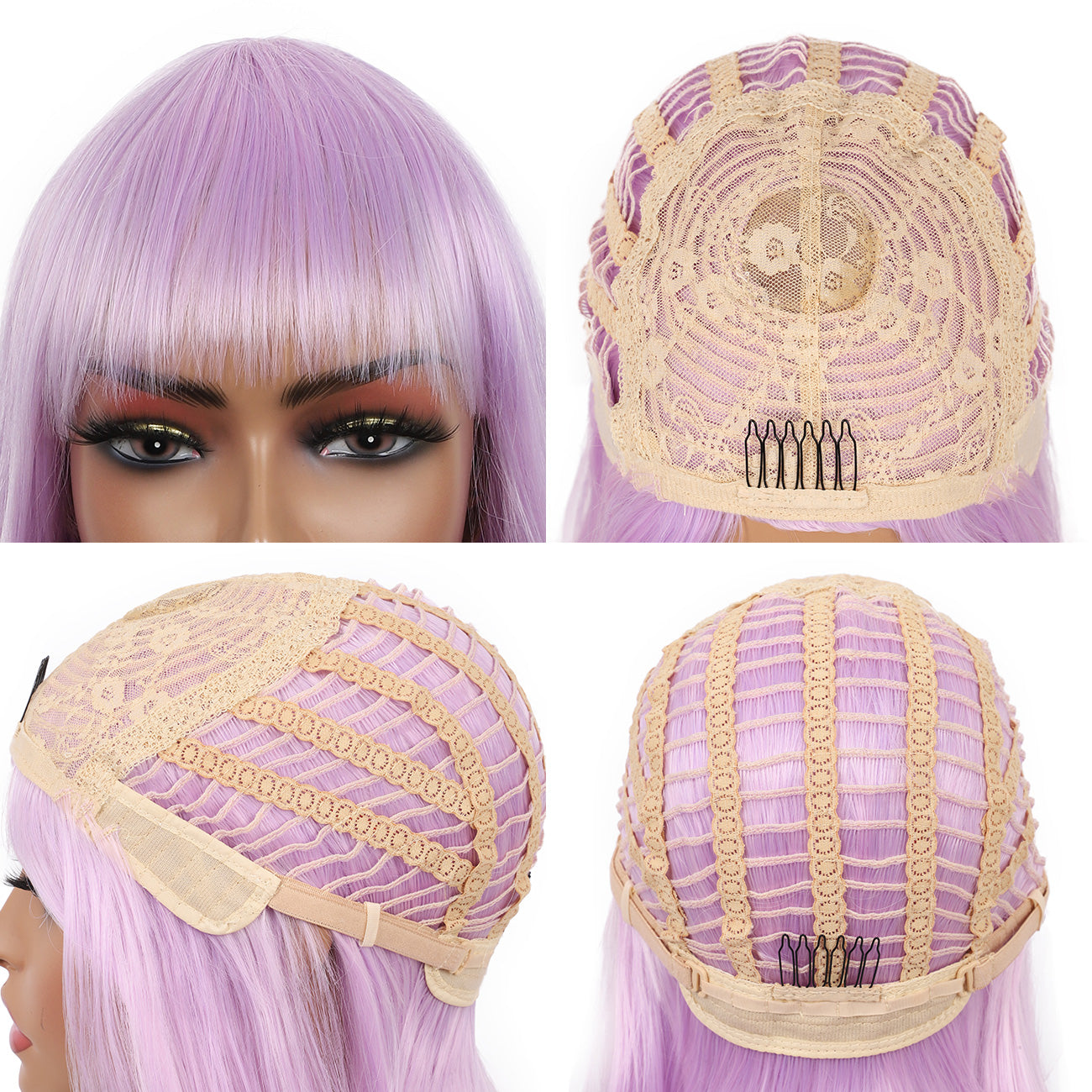 Bob Wigs for Women Short Straight Bob Wig with Hair Bangs Natural Looking Heat Resistant Synthetic Hair Wigs for Women 13 Inches (Light Purple)