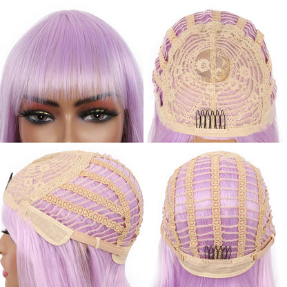 Bob Wigs for Women Short Straight Bob Wig with Hair Bangs Natural Looking Heat Resistant Synthetic Hair Wigs for Women 13 Inches (Light Purple)