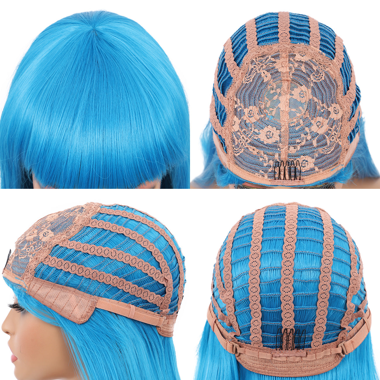 22" Long Straight Silky Smooth Synthetic Hair Wigs with Bangs for Women High Temperature Yaki Texture Full Hair Wigs for Women (Bright Blue)