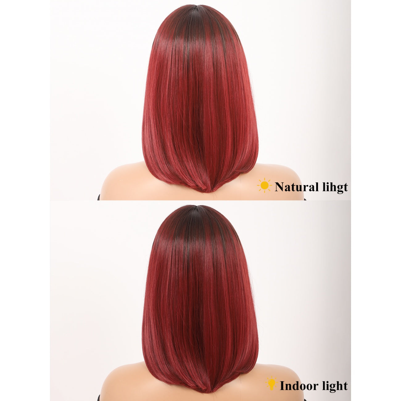 Bob Wigs for Women Short Straight Bob Wig with Hair Bangs Natural Looking Heat Resistant Synthetic Hair Wigs for Women 13 Inches (Burgundy)