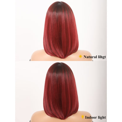 Bob Wigs for Women Short Straight Bob Wig with Hair Bangs Natural Looking Heat Resistant Synthetic Hair Wigs for Women 13 Inches (Burgundy)