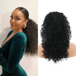 Drawstring Ponytail for Women Deep Curly Ponytail Synthetic Mixed with Human Hair Ponytails Natural Black Afro Kinky Curly Pony for Daily wear,17 Inches