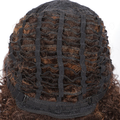 Brown Highlights Short Afro Kinky Curly Wigs for Black Women Premium Synthetic Hair Wigs with Hair Bangs 150% Density Bouncy and Full Natural Looking Hair Wigs