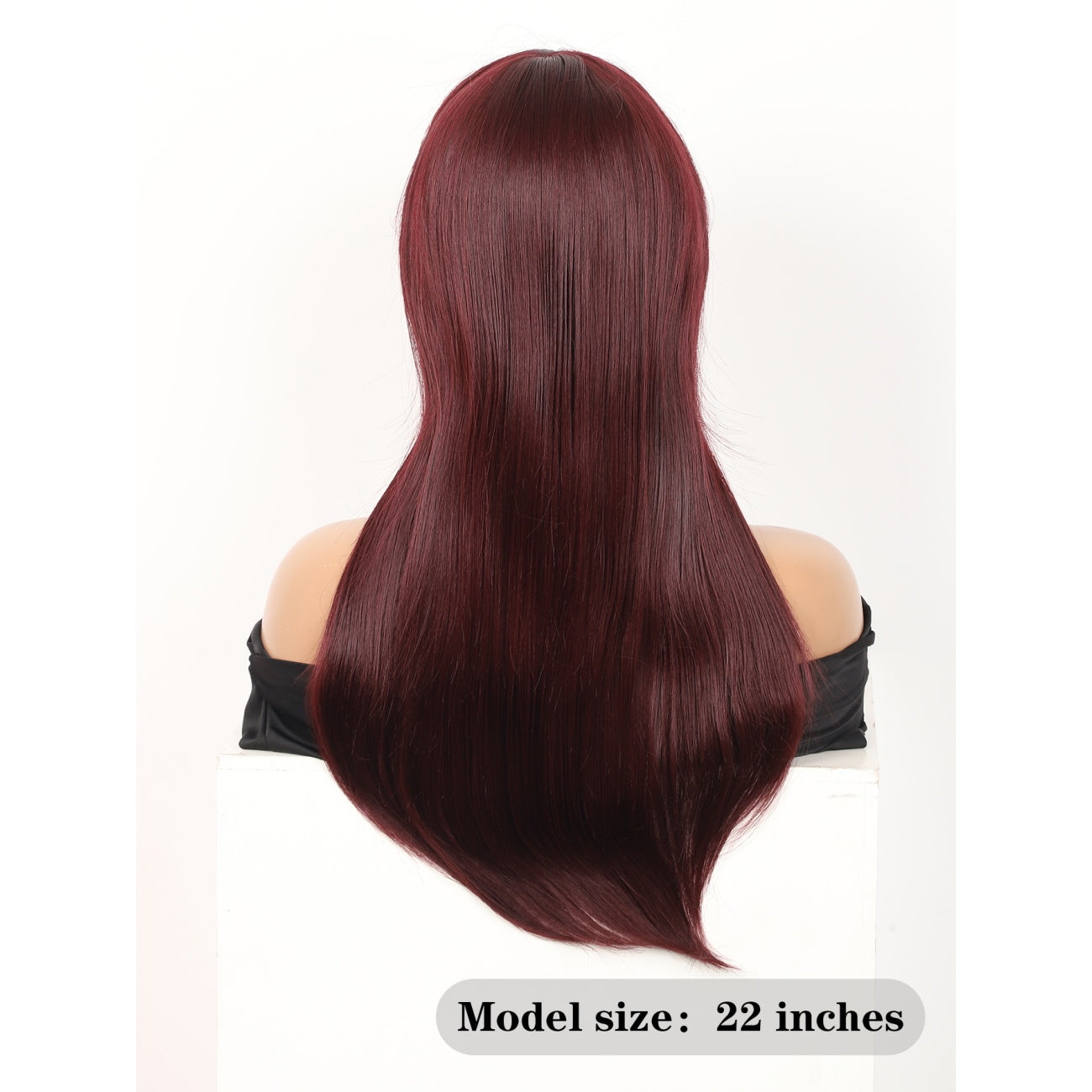 22" Long Straight Silky Smooth Synthetic Hair Wigs with Bangs for Women High Temperature Yaki Texture Full Hair Wigs for Women (Burgundy Red)