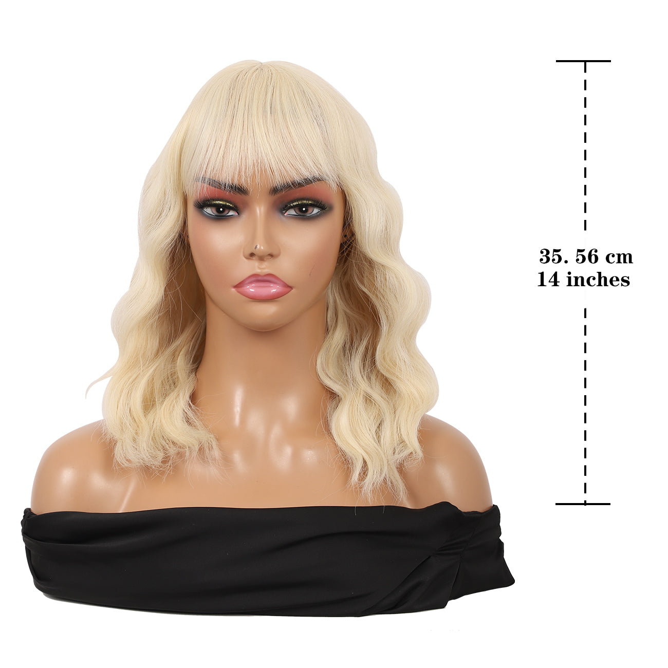 Short Synthetic Light Blonde Wig with Hair Bangs Short Wavy Curly Wig for Women -Natural Looking and Heat Resistant Full Head Hair Replacement Wig for Daily Wear or Costume Wig