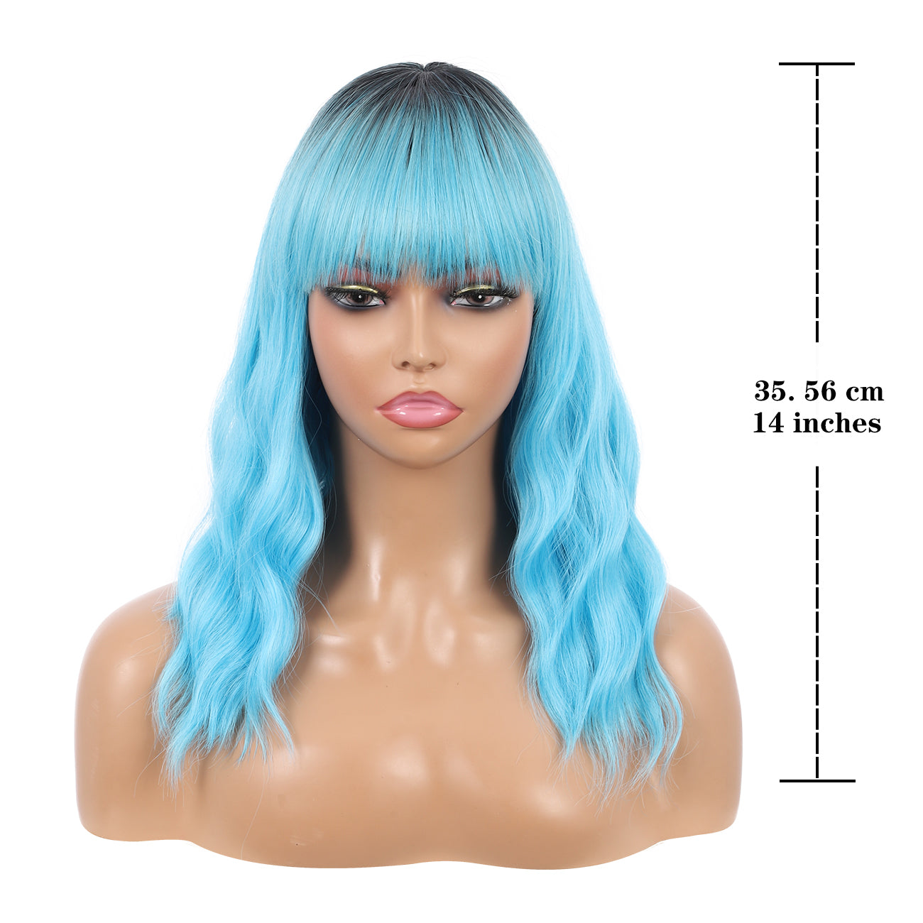 Short Synthetic Rooted ice blue with Hair Bangs Short Wavy Curly Wig for Women -Natural Looking and Heat Resistant Full Head Hair Replacement Wig for Daily Wear or Costume Wig