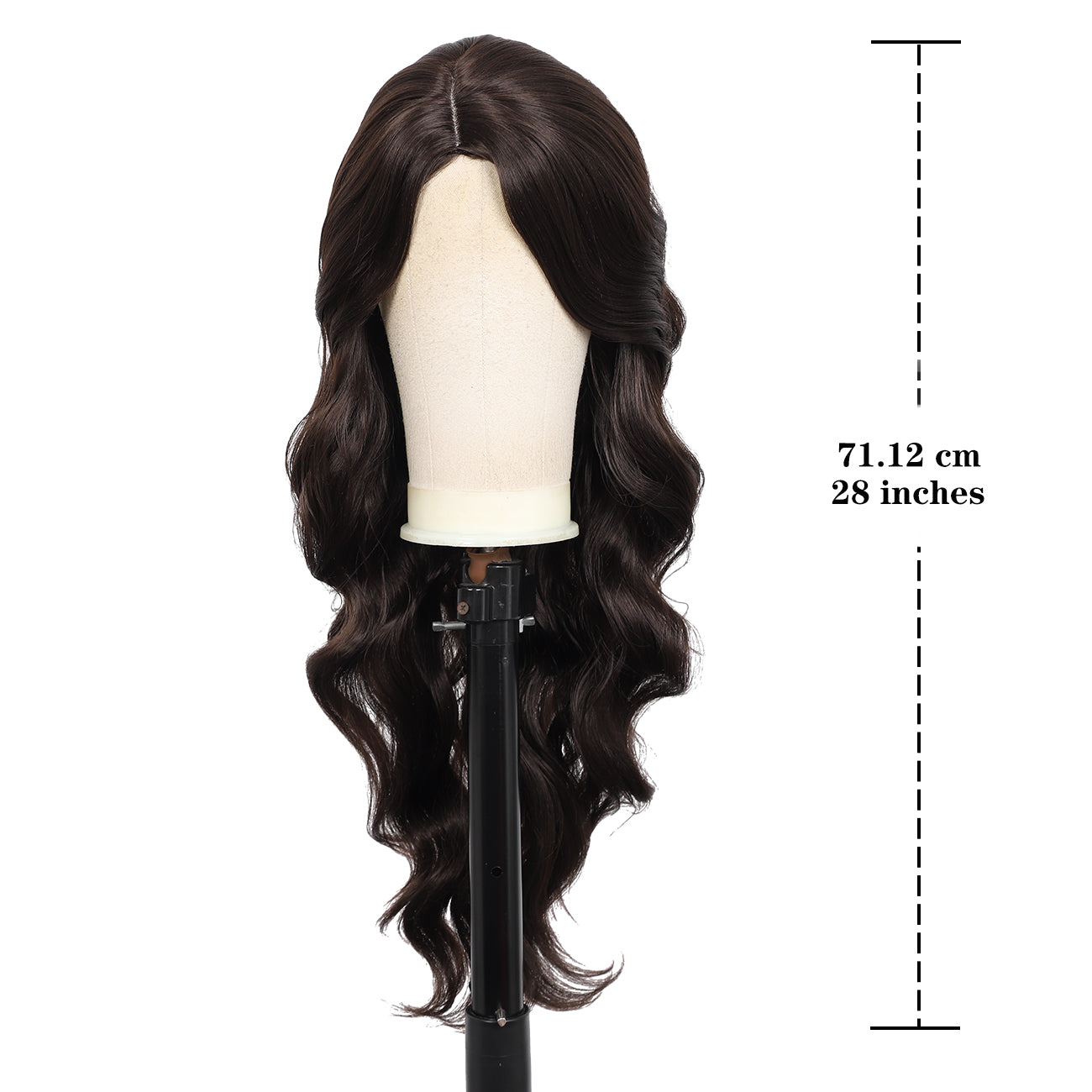 28 inches Brown Yaki Synthetic Hair Wigs for Women Long Body Wavy Curly Wigs L Parting Natural Looking Heat Resistant Replacement Wigs