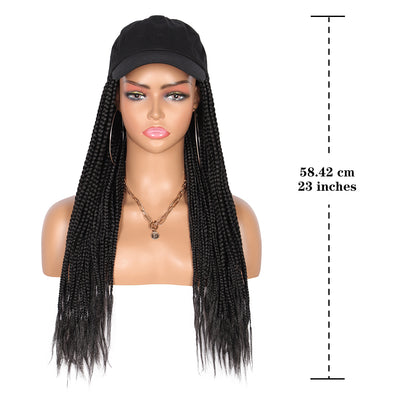 23 Inch Box Braid Wig with Baseball Cap Synthetic Braided Wigs for Women Easy Wear Daily Hairstyle，Black Color