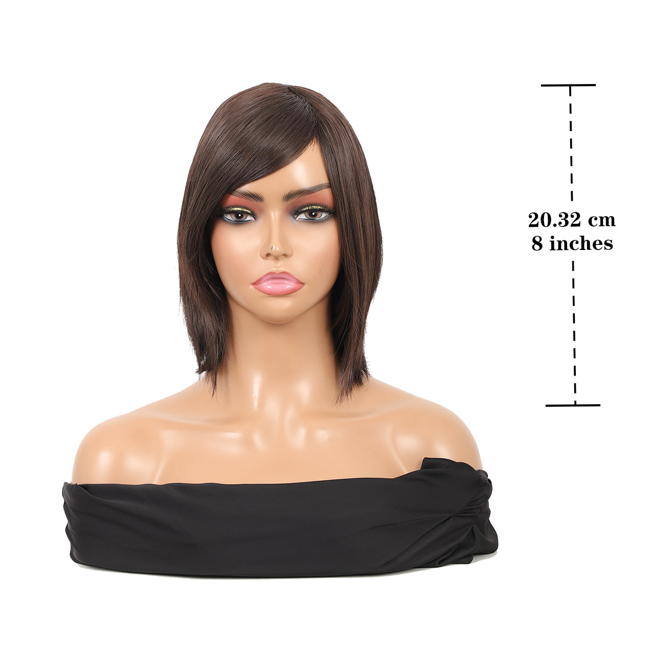 10'' Women's Edge Lace Brown Short Bob Wig with Hair Bangs Natural Looking Synthetic Wigs for Daily