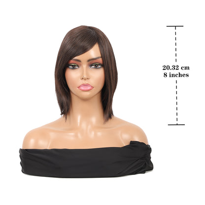 10'' Women's Edge Lace Brown Short Bob Wig with Hair Bangs Natural Looking Synthetic Wigs for Daily