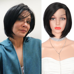 10 Inch Short Bob Wig Synthetic Lace Front Wig for Women Side Part Short Straight Wig with Curtain Bangs Natural Looking Black Bob Wigs