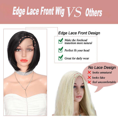 10 Inch Short Bob Wig Synthetic Lace Front Wig for Women Side Part Short Straight Wig with Curtain Bangs Natural Looking Black Bob Wigs