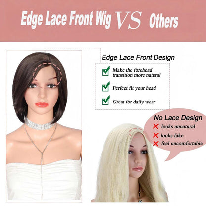 10 Inch Short Bob Wig Synthetic Lace Front Wig for Women Side Part Short Straight Wig with Curtain Bangs Natural Looking Dark brown Bob Wigs
