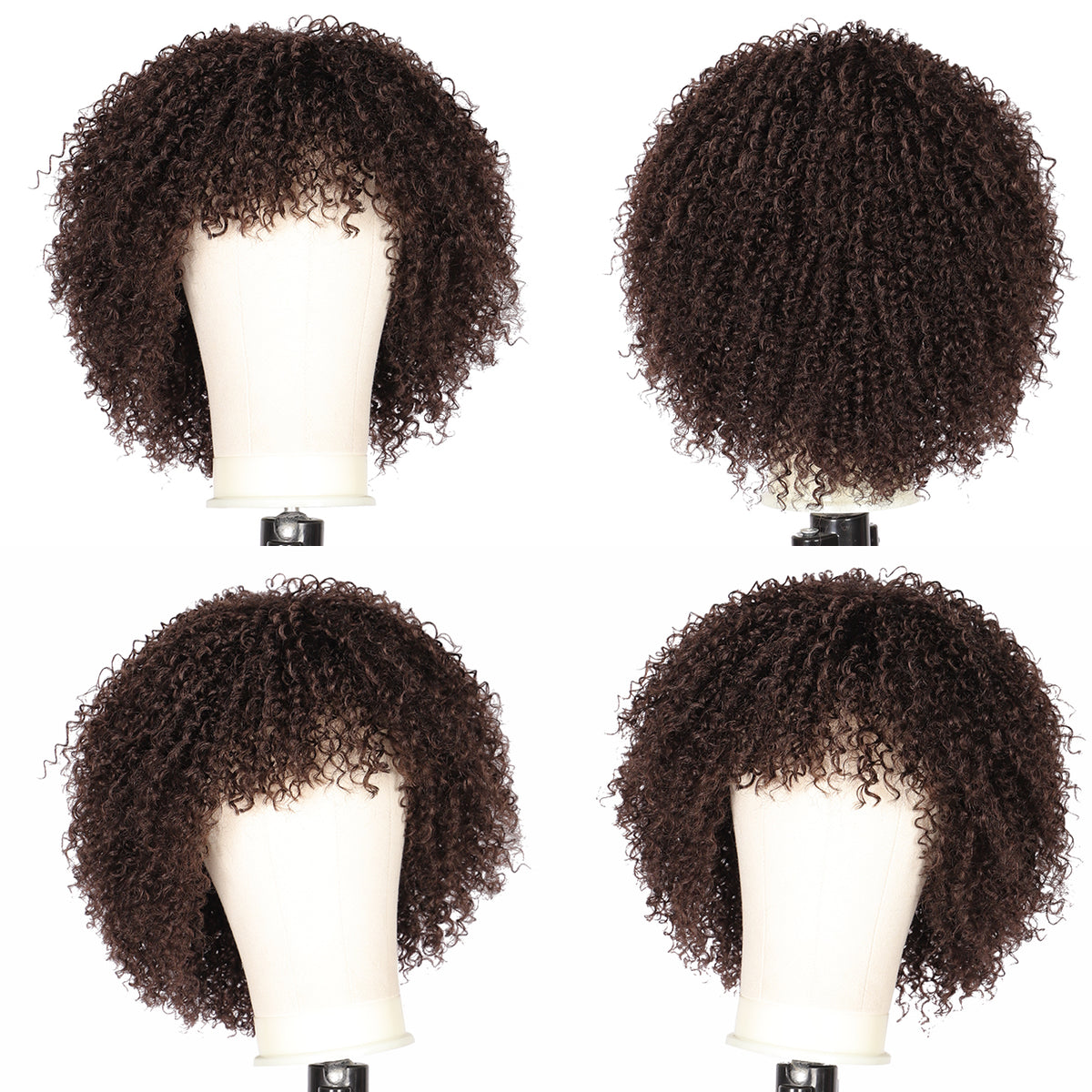 8" Synthetic Short Afro Kinky Curly Wigs for Black Women Realistic Curly Wigs with Hair Bangs Lightweight Soft Bouncy Curls Hair Wigs（Brown）