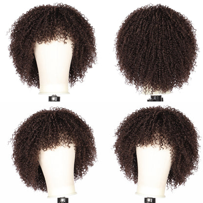 8" Synthetic Short Afro Kinky Curly Wigs for Black Women Realistic Curly Wigs with Hair Bangs Lightweight Soft Bouncy Curls Hair Wigs（Brown）