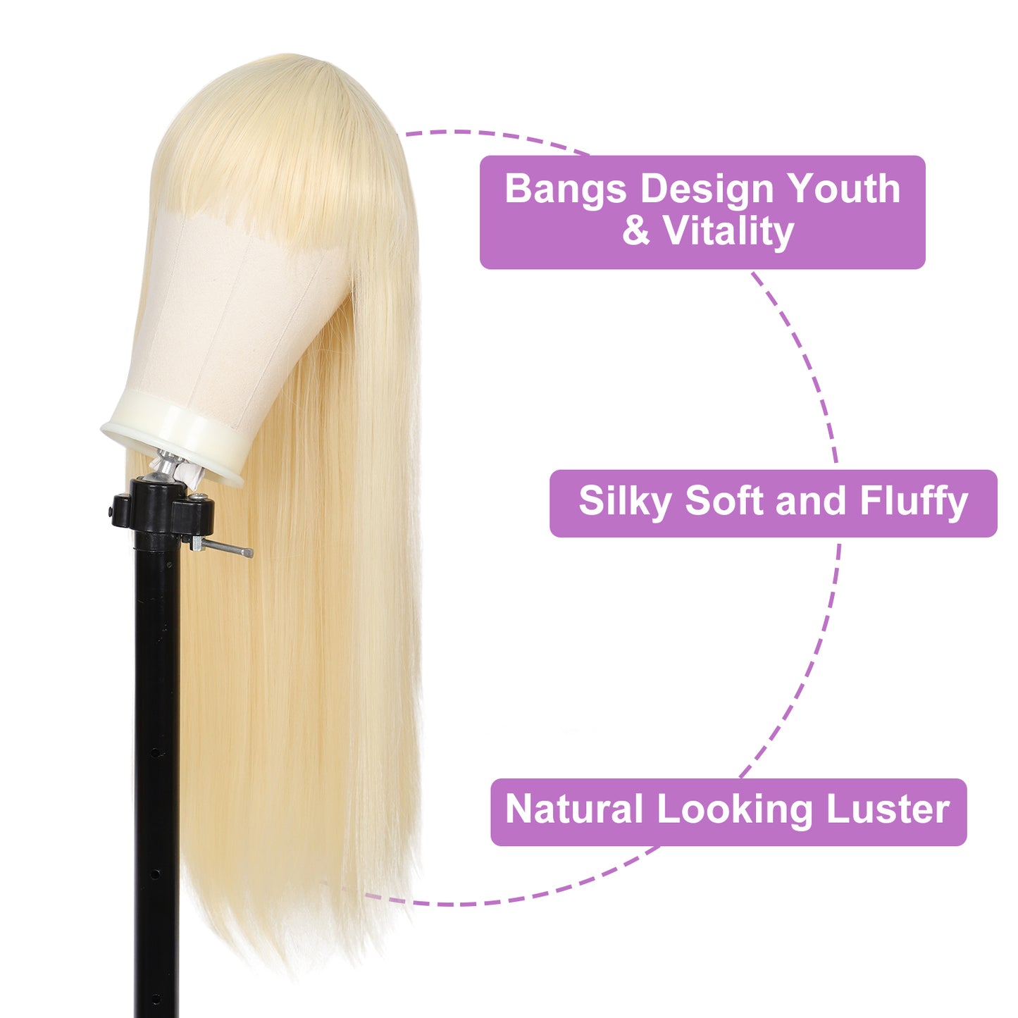 28 inches Light Blonde Wigs Women's Silky Long Straight Wig Heat Resistant Synthetic Wig With Bangs Hair Wig for Women