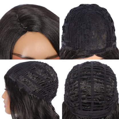 28 inches Black  Yaki Synthetic Hair Wigs for Women Long Body Wavy Curly Wigs L Parting Natural Looking Heat Resistant Replacement Wigs