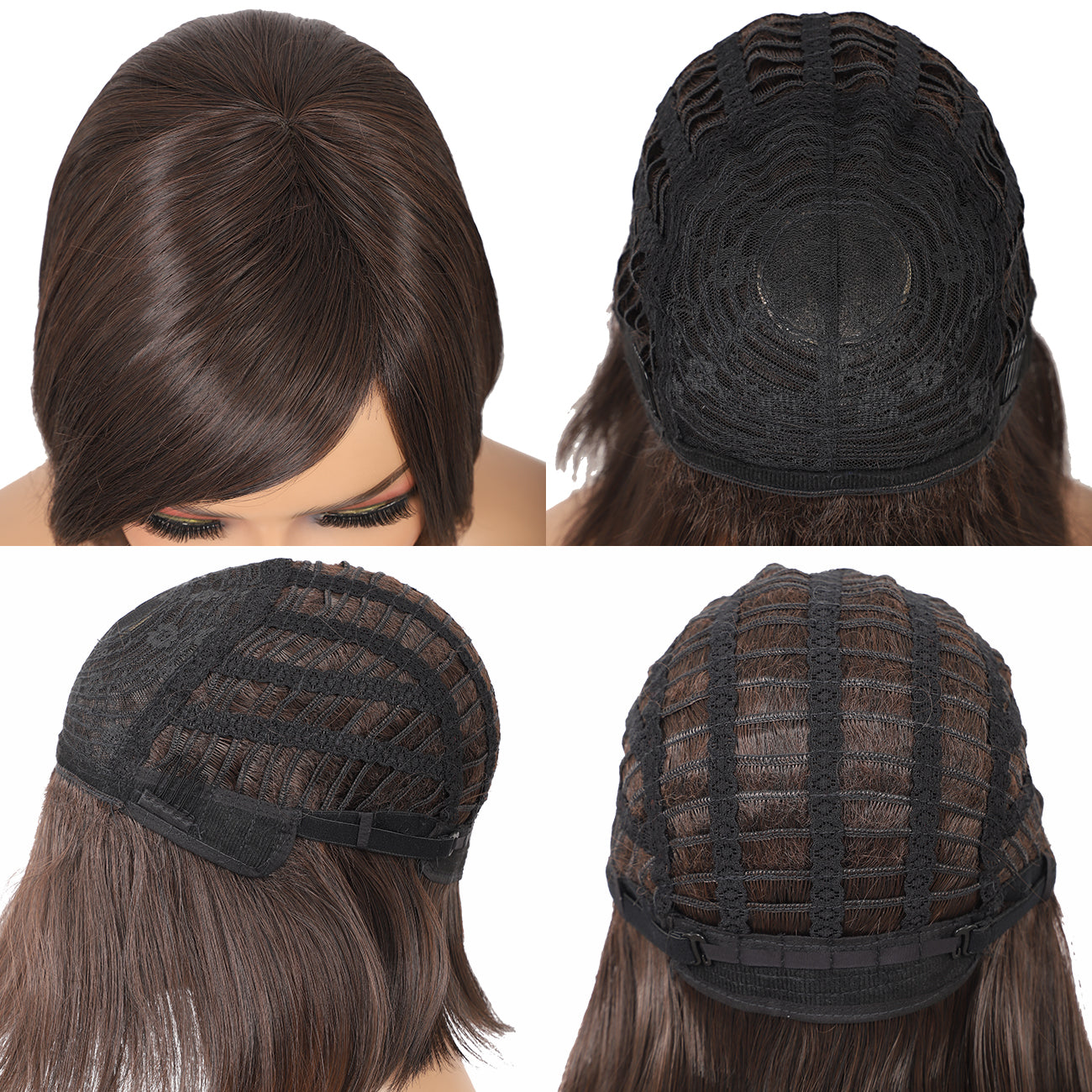 10'' Women's Edge Lace Brown Short Bob Wig with Hair Bangs Natural Looking Synthetic Wigs for Daily