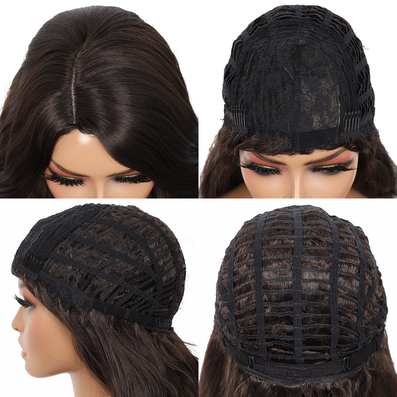 28 inches Brown Yaki Synthetic Hair Wigs for Women Long Body Wavy Curly Wigs L Parting Natural Looking Heat Resistant Replacement Wigs