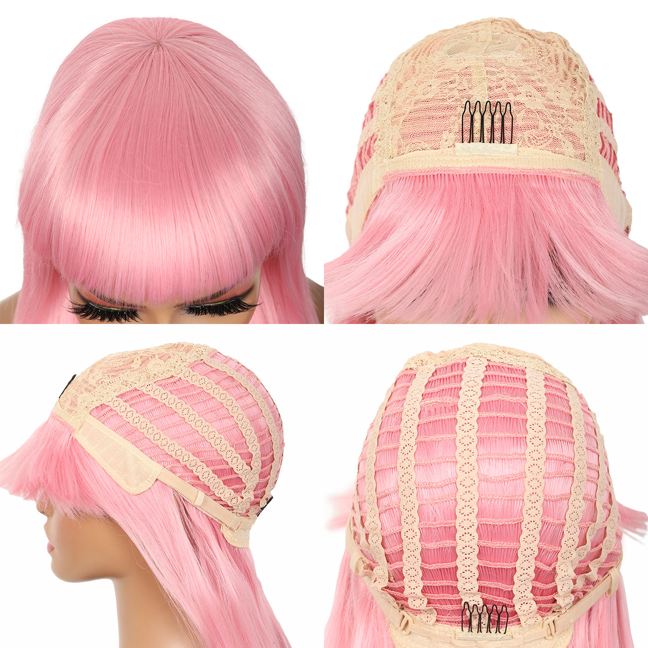 22" Long Straight Silky Smooth Synthetic Hair Wigs with Bangs for Women High Temperature Yaki Texture Full Hair Wigs for Women (Light Pink)