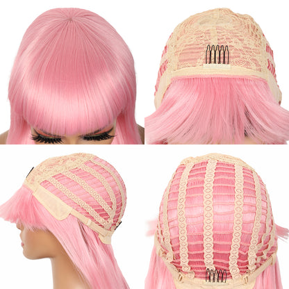 22" Long Straight Silky Smooth Synthetic Hair Wigs with Bangs for Women High Temperature Yaki Texture Full Hair Wigs for Women (Light Pink)