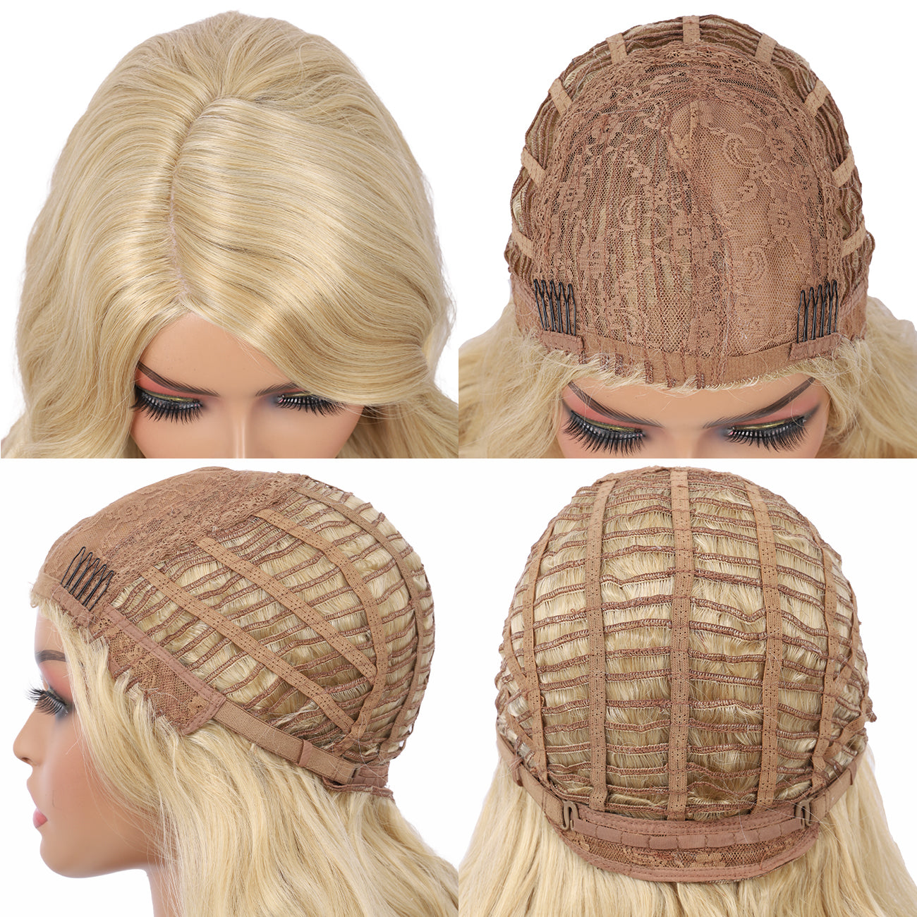 28 inches Blonde Yaki Synthetic Hair Wigs for Women Long Body Wavy Curly Wigs L Parting Natural Looking Heat Resistant Replacement Wigs