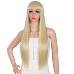 28 inches Blonde Wigs Women's Silky Long Straight Wig Heat Resistant Synthetic Wig With Bangs Hair Wig for Women