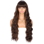 26 Inches Curly Wavy Synthetic black brown highlights Wigs with Hair Bangs Heat Resistant Synthetic Wigs for Women Natural Looking Women's Costume Cosplay or Daily Wear Hairpiece