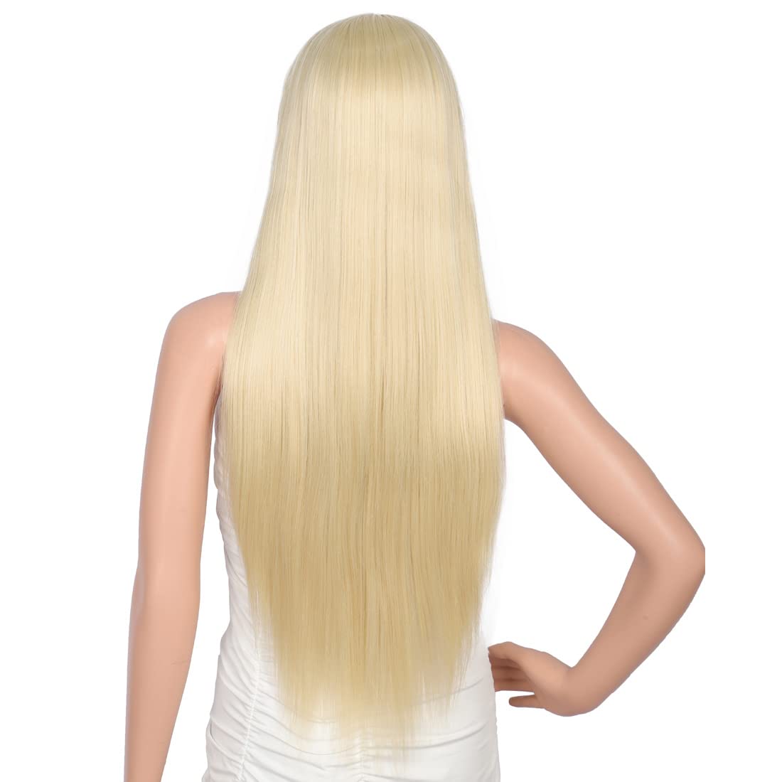 28 inches Blonde Wigs Women's Silky Long Straight Wig Heat Resistant Synthetic Wig With Bangs Hair Wig for Women