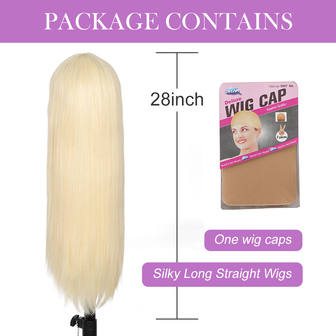 28 inches Light Blonde Wigs Women's Silky Long Straight Wig Heat Resistant Synthetic Wig With Bangs Hair Wig for Women