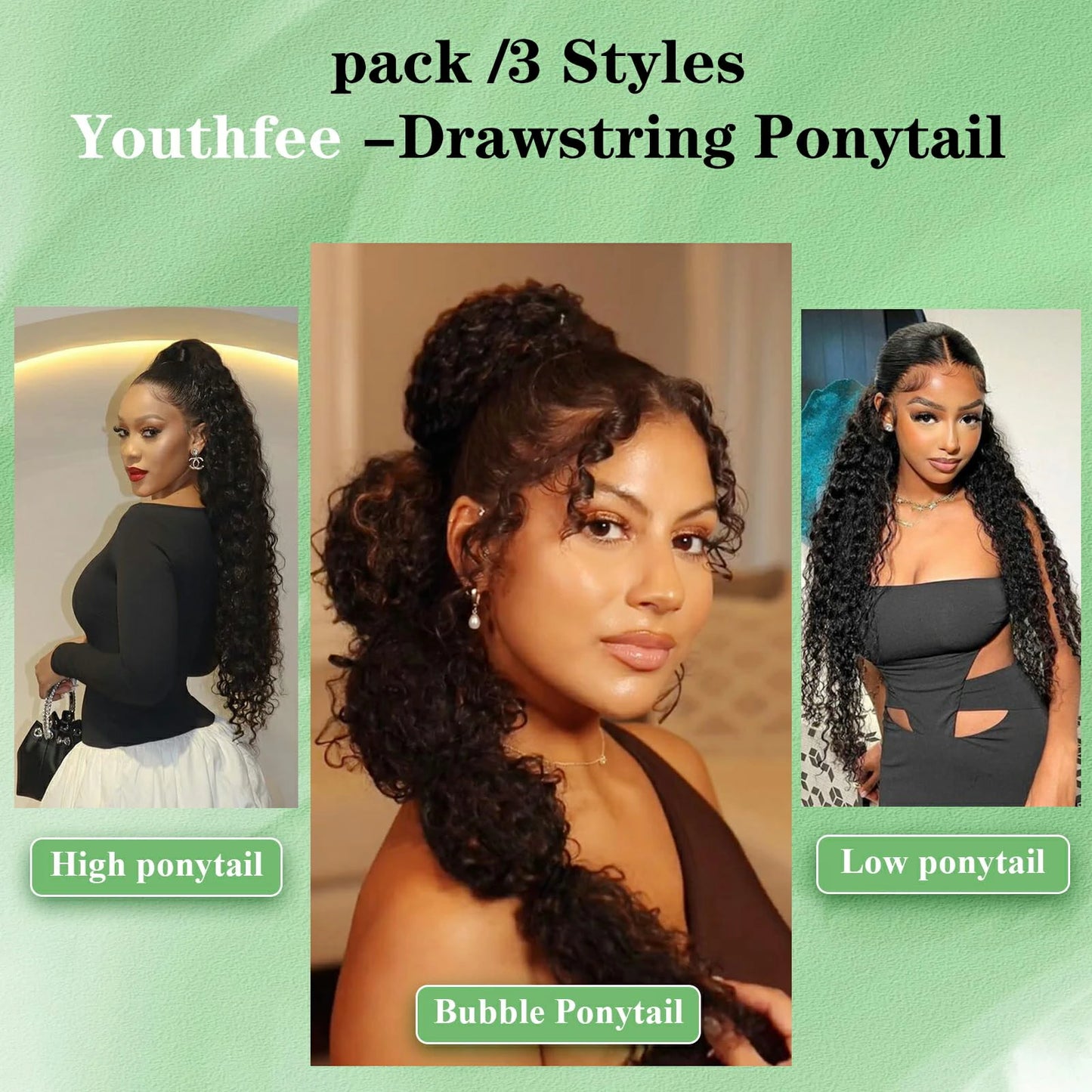 Drawstring Ponytail for Women Deep Curly Ponytail Synthetic Mixed with Human Hair Ponytails Brown Highlights Afro Kinky Curly Pony for Daily wear,17 Inches