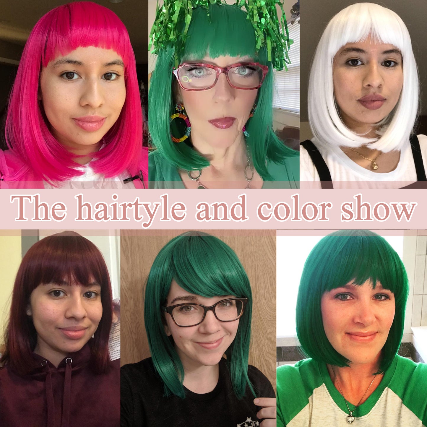 Bob Wigs for Women Short Straight Bob Wig with Hair Bangs Natural Looking Heat Resistant Synthetic Hair Wigs for Women 13 Inches (Hot Pink)
