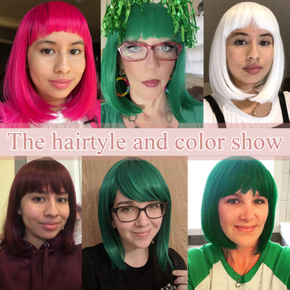 Bob Wigs for Women Short Straight Bob Wig with Hair Bangs Natural Looking Heat Resistant Synthetic Hair Wigs for Women 13 Inches (Hot Pink)